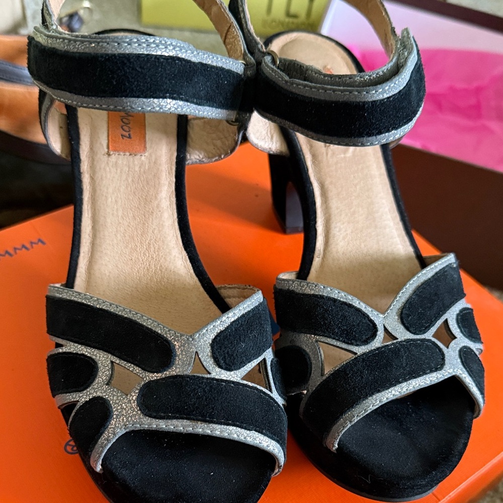 Miz Mooz Black and Silver Heels